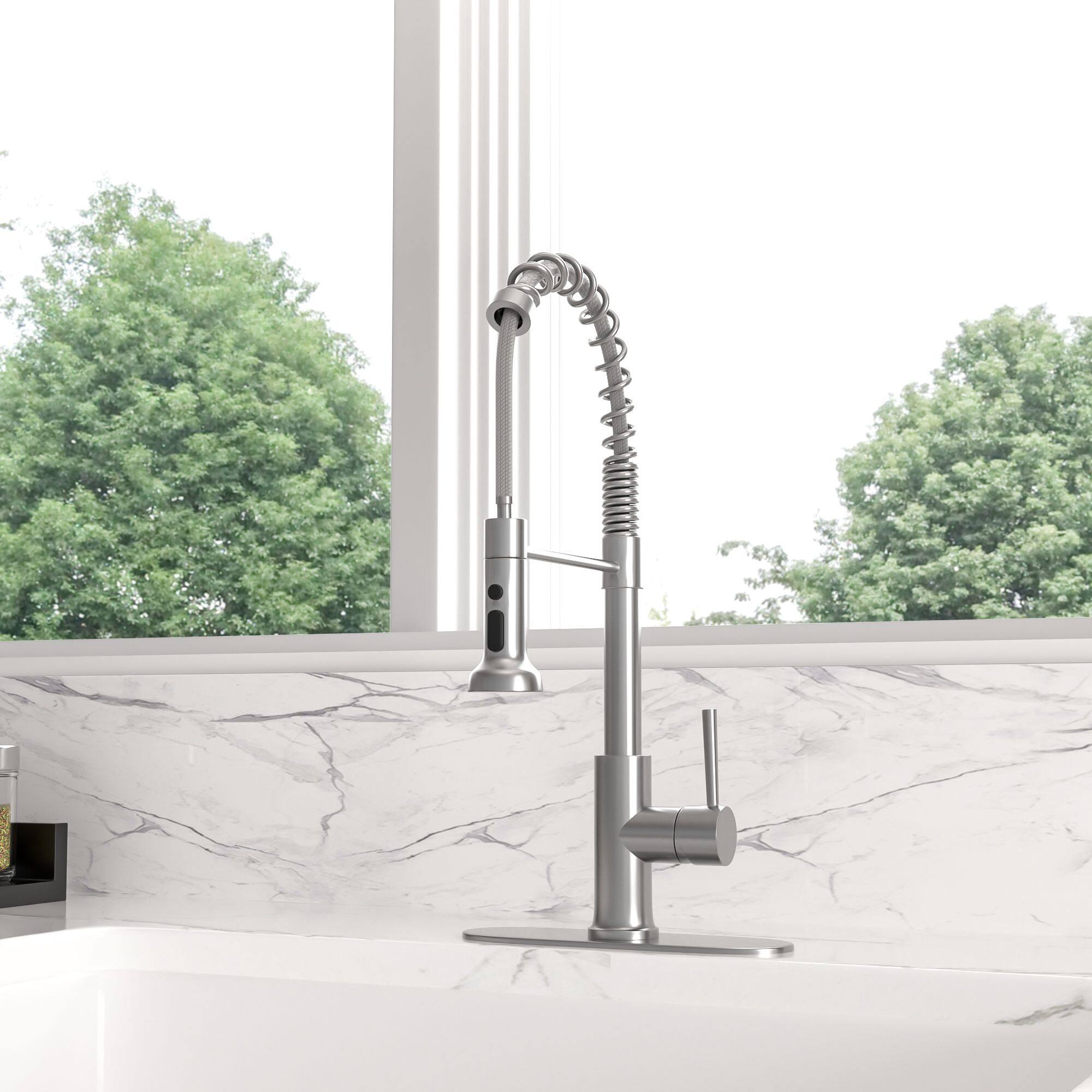 Back. Lordear - Commercial Kitchen Faucet with Dual Function Pull-Down Sprayhead in Brushed Nickel Finish - Brushed Nickel.