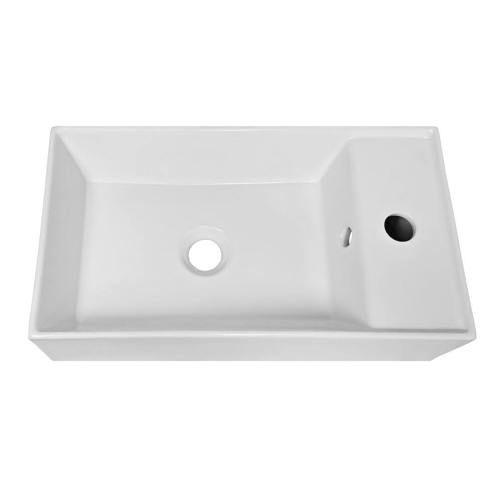 Left. Whitehaus - Britannia Rectangular Wall Mount Basin with Overflow and Right Single Hole Drill - White.