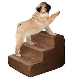 PetMaker - Dog Stairs for Small Dogs 3-Step Pet Stairs for High Bed and Couch Pet Steps with Nonslip Bottom, Foam, and Cover - Brown
