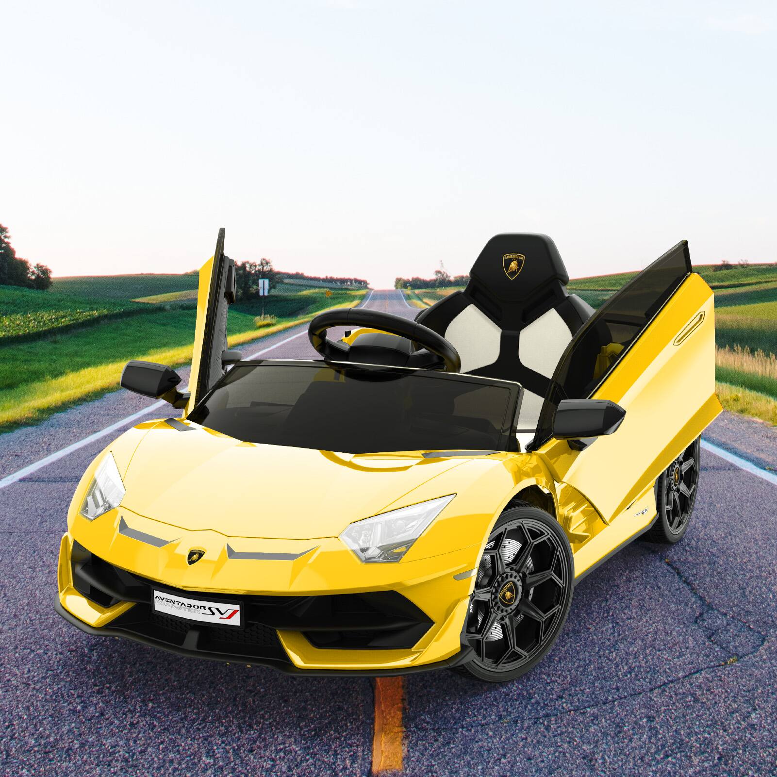Alt View 3. Maxxis Merch - 12V Licensed Lamborghini Kids Ride On Car with Parent Remote Control, Spring Suspension, MP3 Player - Yellow.