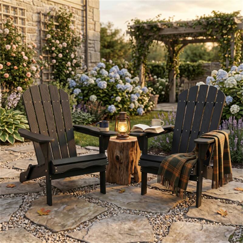 Front. HTUTWOO - Wood Lounge Patio Chair for Garden Outdoor Wooden Folding Embossed Adirondack Chair Solid Wood Lounge Patio Chair - BLACK.