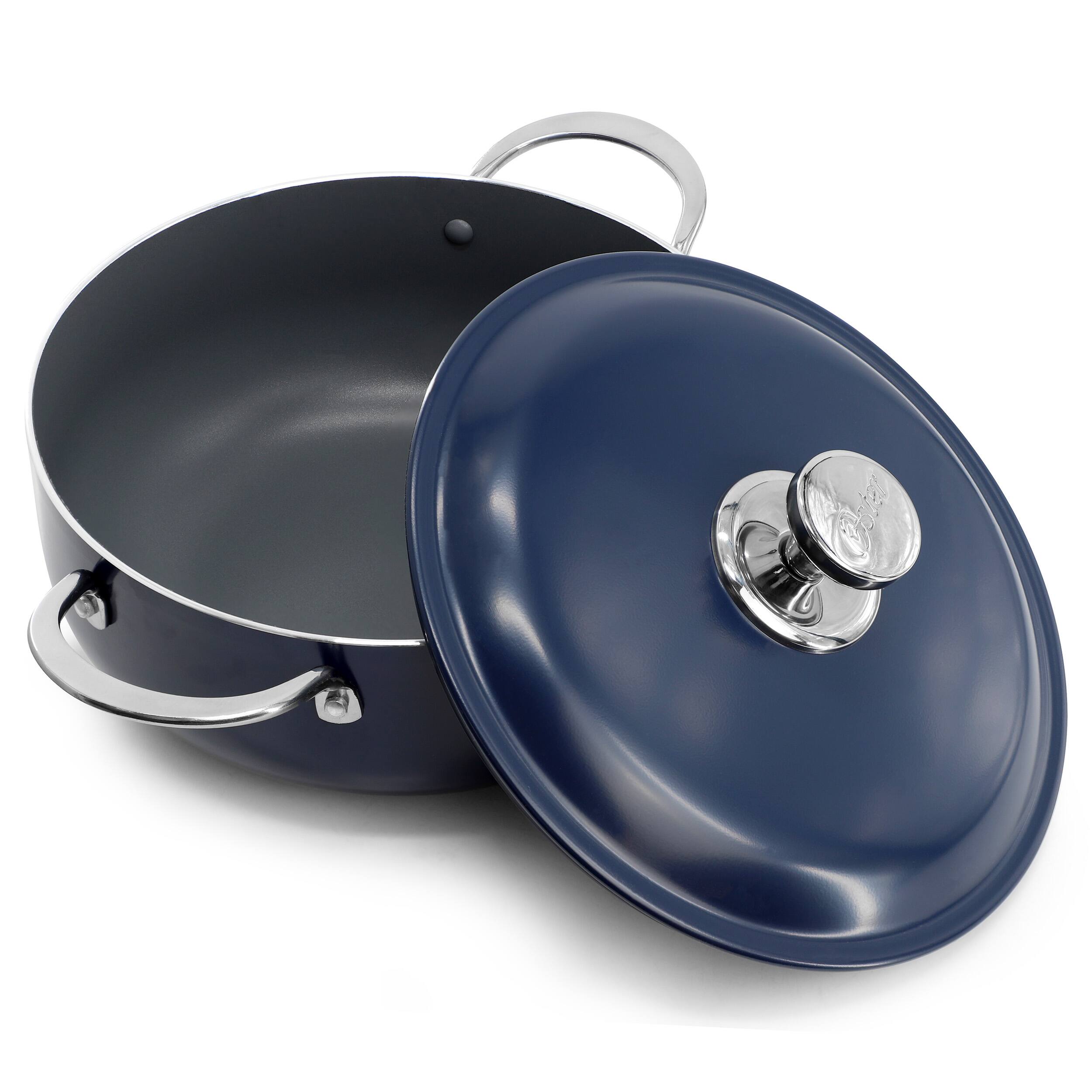 Alt View 1. Oster - Oster Cartagena 3.8 Quart Nonstick Aluminum Caldero with Lid in Dark Blue - Dark Blue.