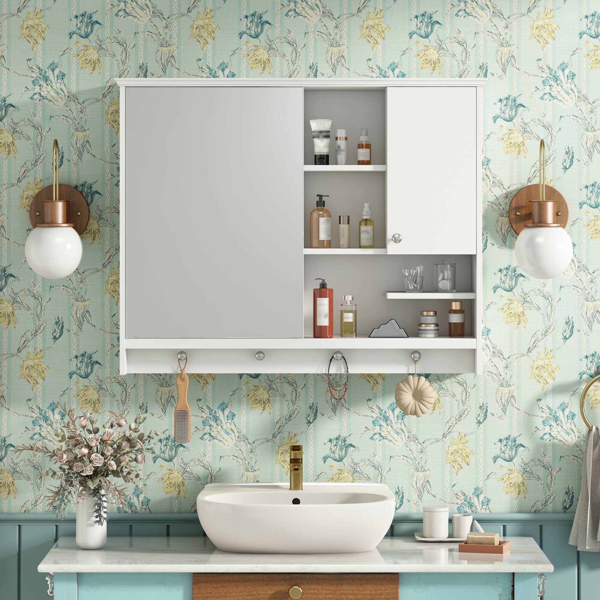 Alt View 2. APRILSOUL - 36 Inch Wall Mounted Medicine Cabinet Bathroom Storage Cabinet with Mirror - White.