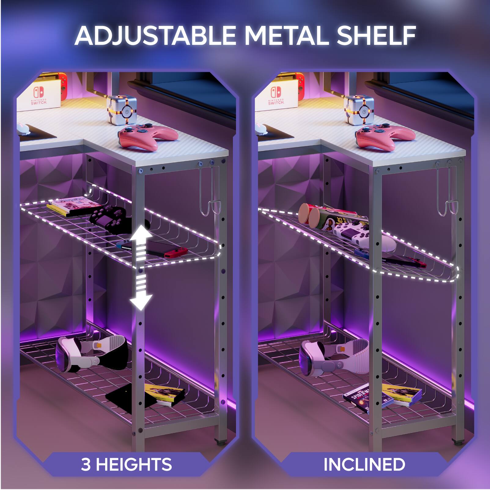 Adjustable Metal Shelf 3 Heights Inclined