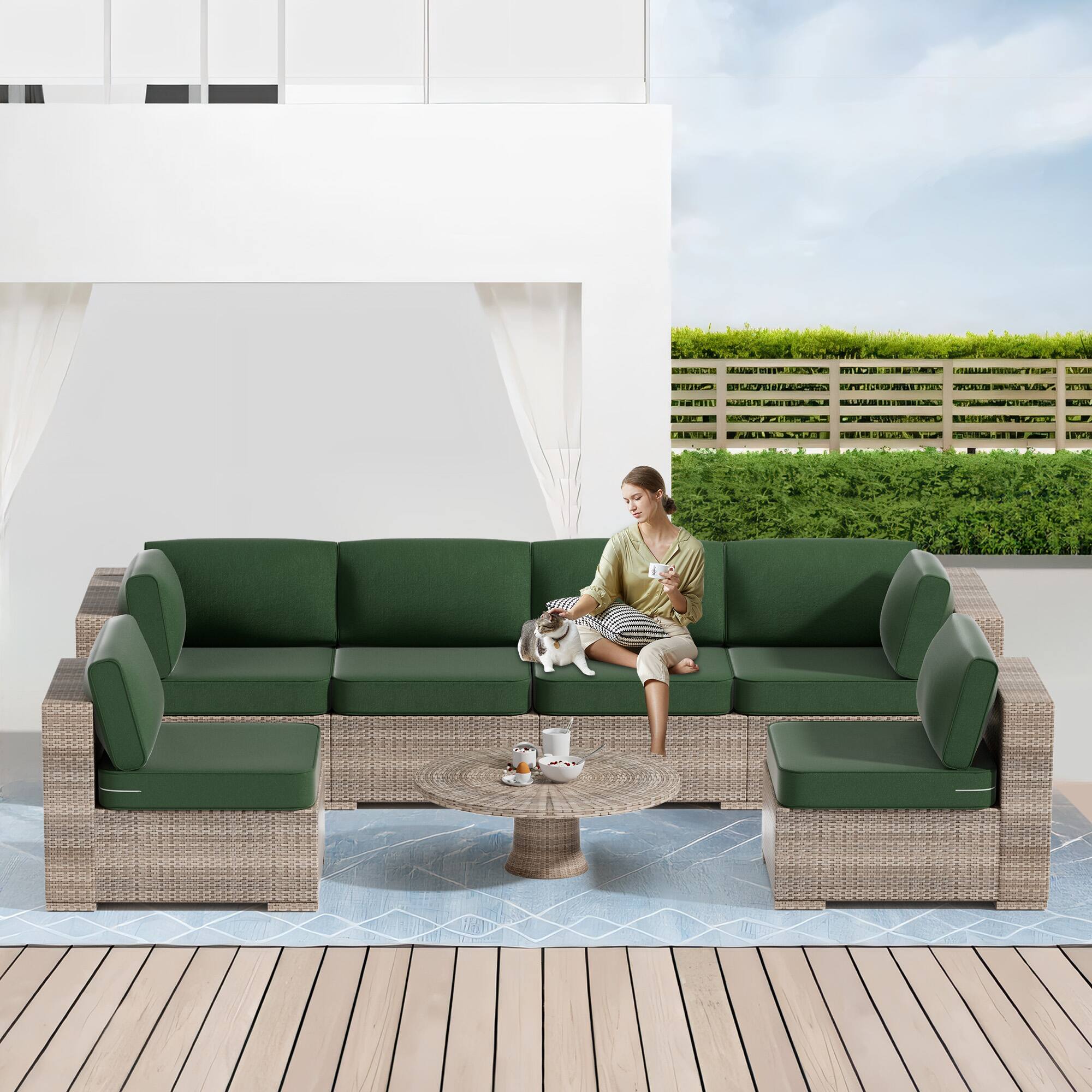 Alt View 2. RYHNUYNE - 14-Piece Outdoor Patio Sofa Cushions, Dark Green Seat Cushion with Zipper, Water-Resistant Patio Furniture Cushion - Dark green.