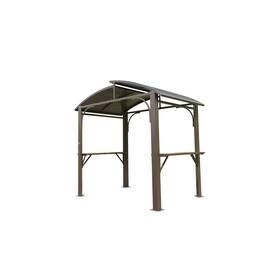 Mondawe - 8' X 5' Grill Gazebo with Double Steel Roof and Side Shelves - Brown