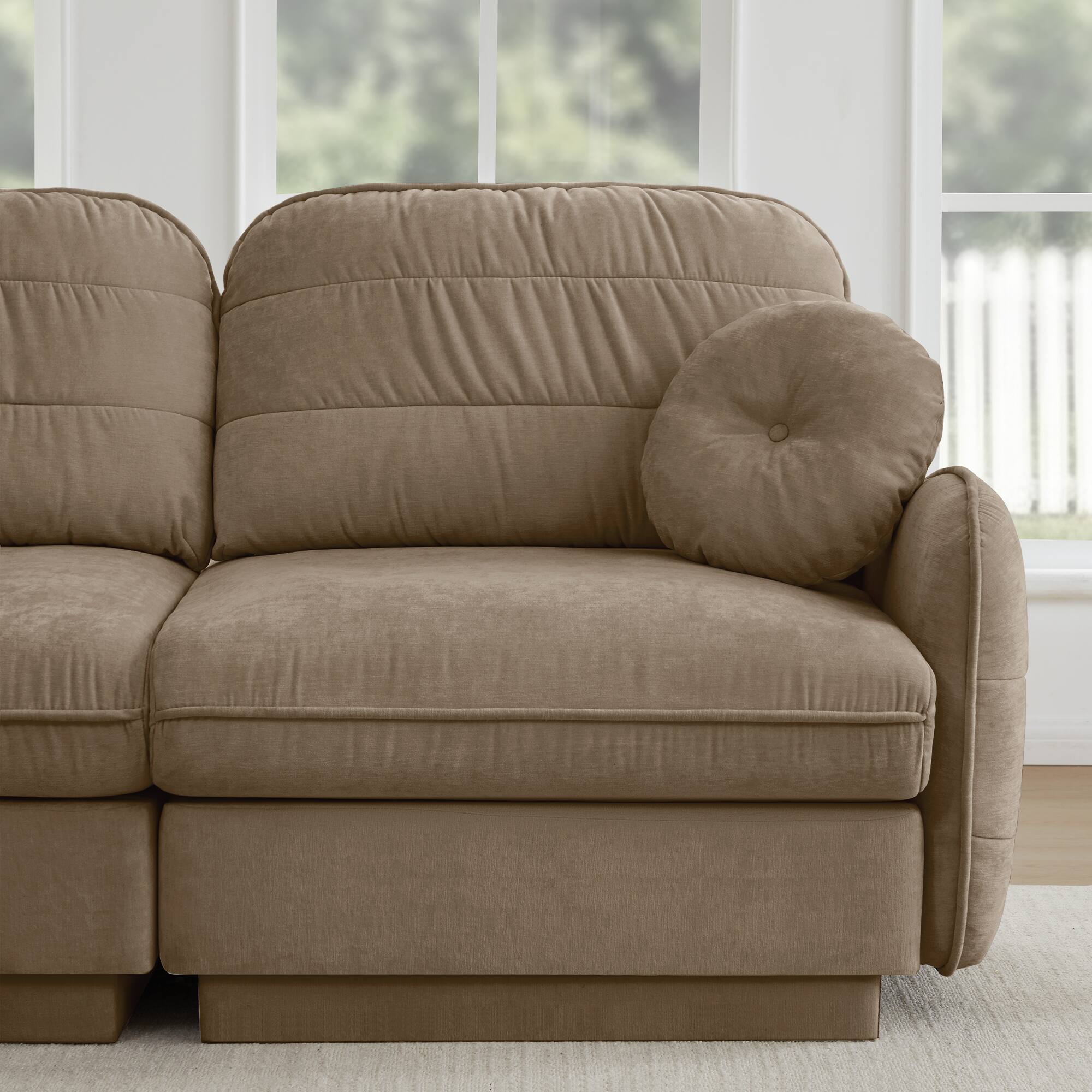 Alt View 4. LOVMOR - 105 inch Chenille Couch L Shaped Deep Seat Storage Ottoman Anti Slip For Living Room Apartment Lounge Plush TV - Light Coffee.