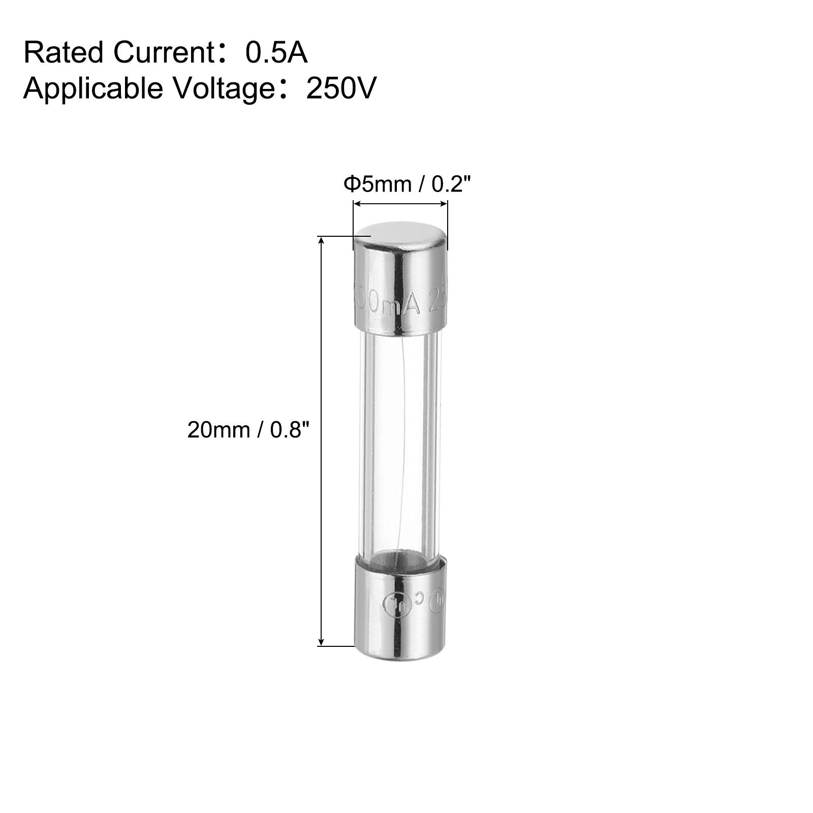Rated Current: 0.5A  
Applicable Voltage: 250V  

Φ5mm / 0.2"  
20mm / 0.8"