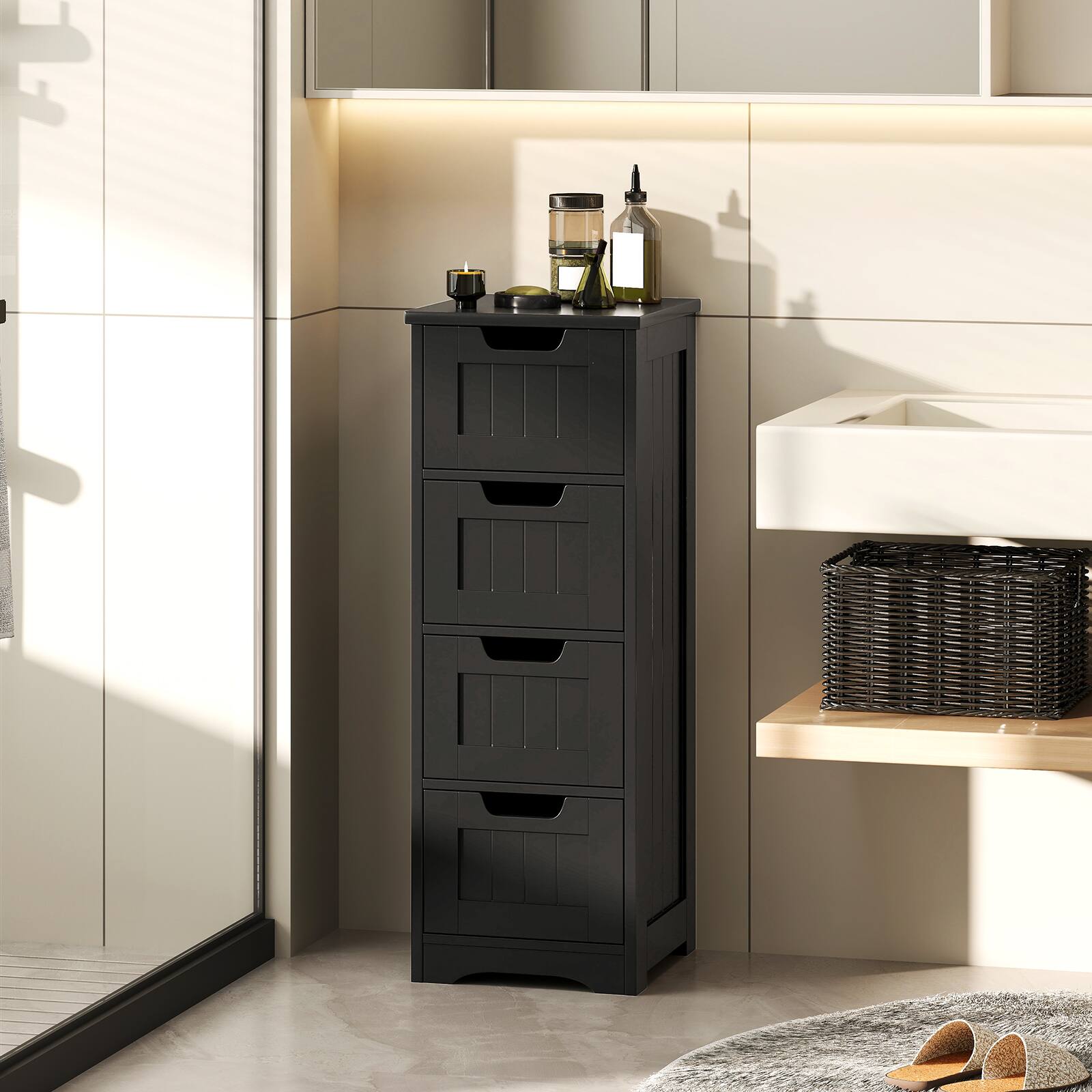 Alt View 1. Gymax - Gymax Bathroom Floor Cabinet Free-Standing Side Storage Organizer w/ 4 Drawers Gray - Gray.