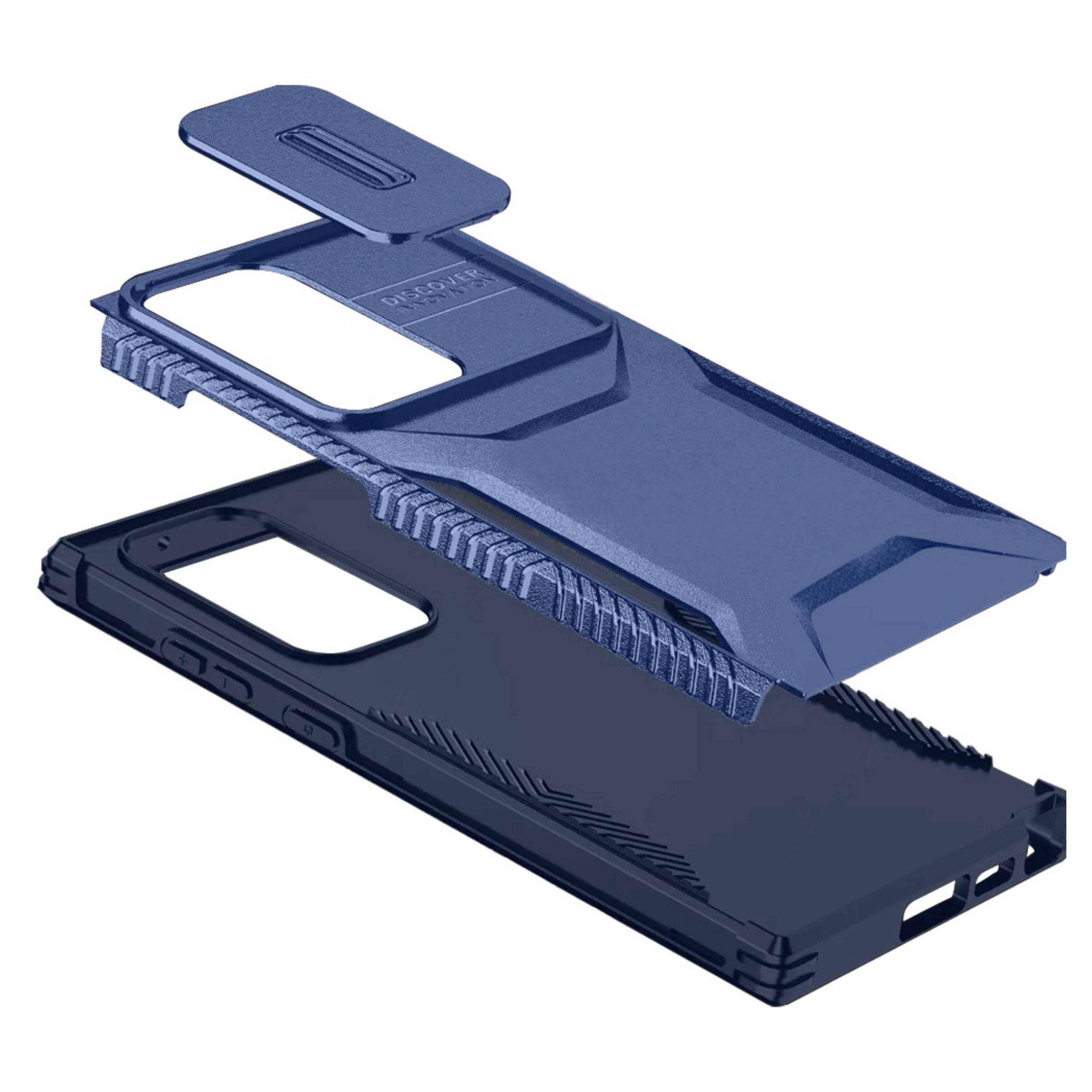 Angle. Kitcheniva - Tactical Side Grip Case With Sliding Lens Shield & Tempered Glass For Samsung S25 Ultra Dark Blue - Dark Blue.