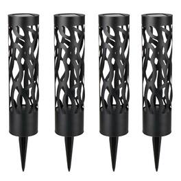 Home Zone Security - Hollow-Metal Bollard Solar Outdoor Light, 50 Lumens, Ground Stake, 2 Light Modes, Dusk to Dawn, 4 Pack - Black