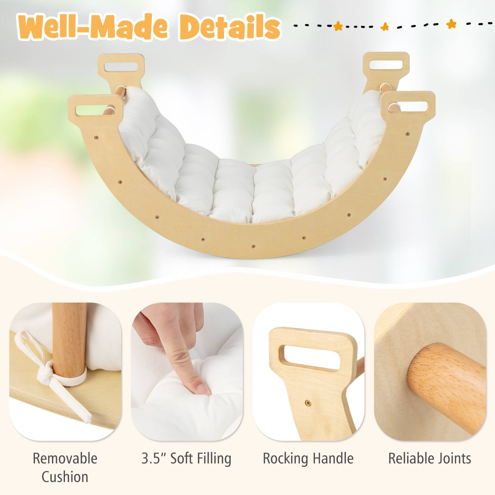 Well-Made Details

- Removable Cushion
- 3.5" Soft Filling
- Rocking Handle
- Reliable Joints