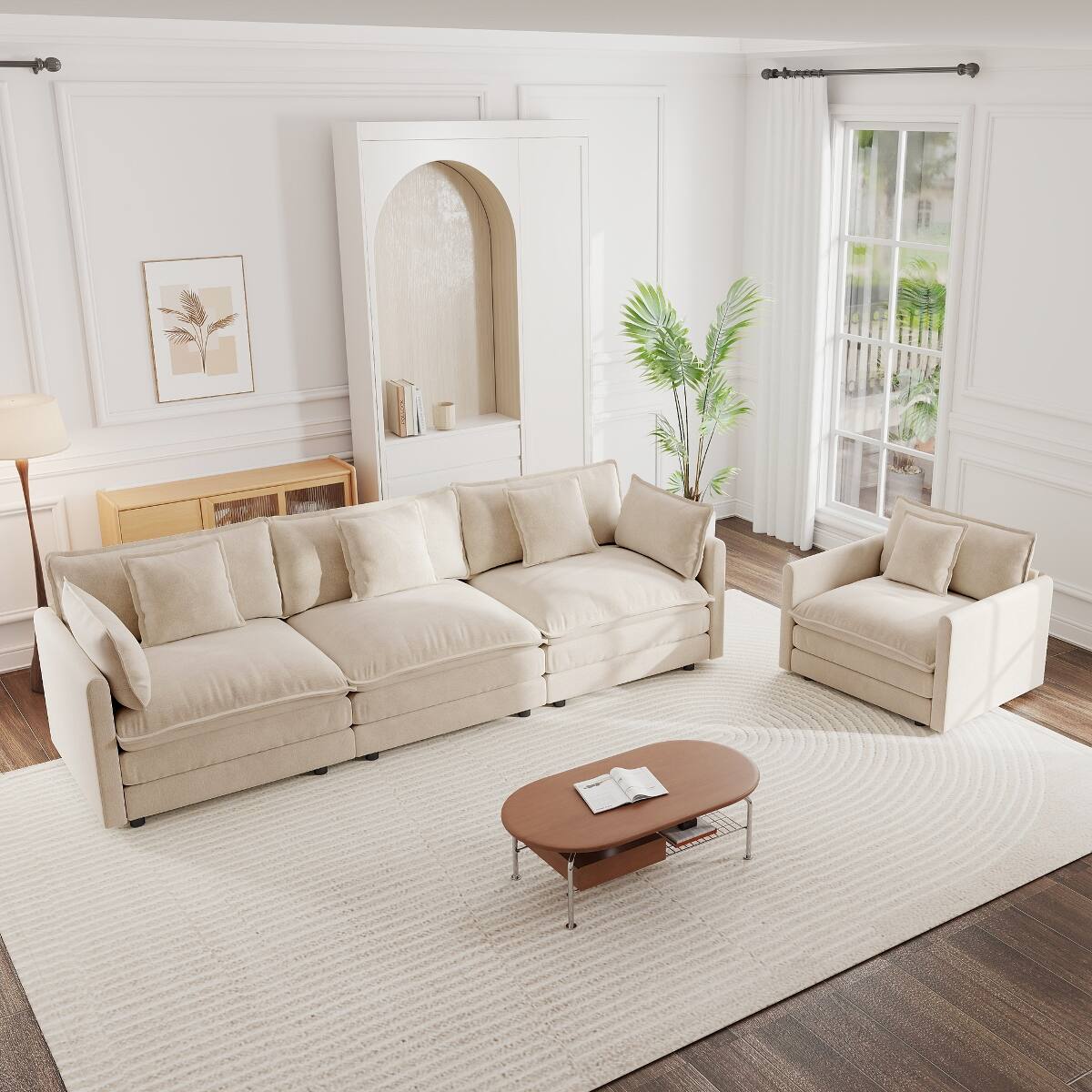 Front. Ropilly - Ropilly 2 piece upholstered sofa set, light coffee chenille sofa with deep seats and accent chair - Light Coffee.