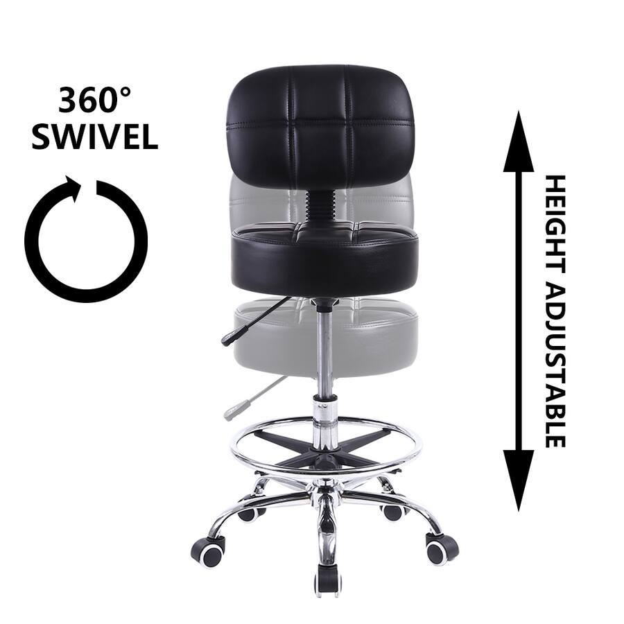KKTONER Swivel Round Rolling Stool PU Leather with Rest Height ...