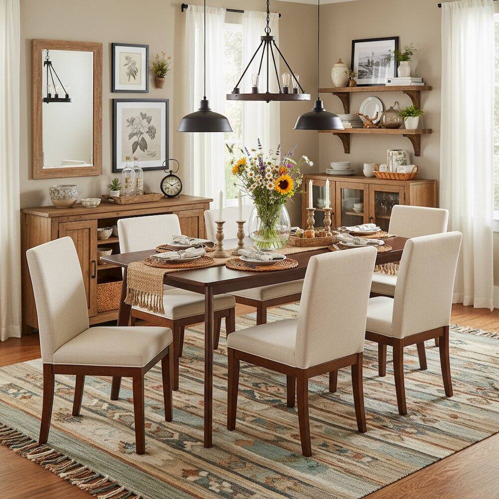 Alt View 2. FurniFact - Rectangular Solid Wood Dining Table With Smooth Edges For Kitchen Or Dining - Walnut.