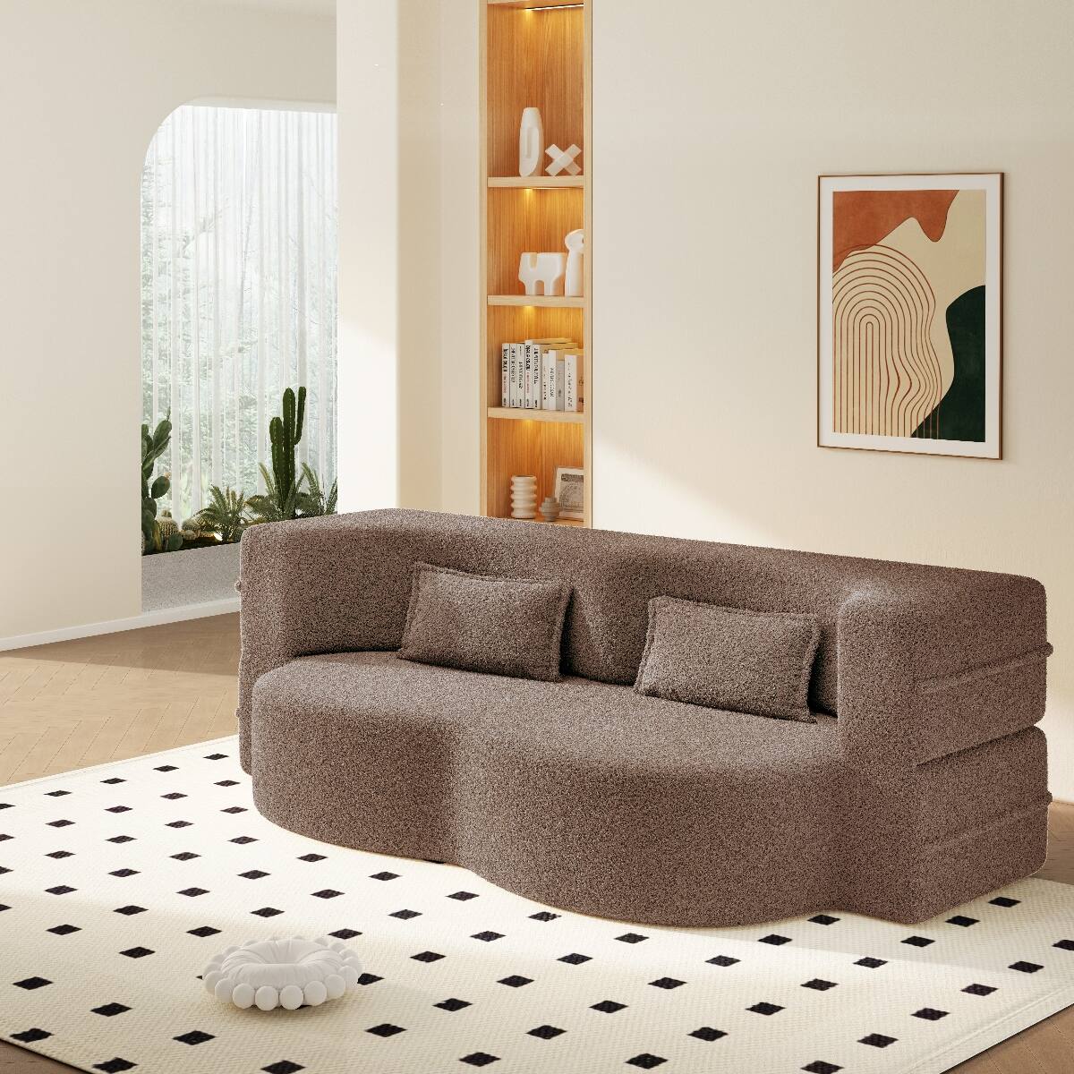 Alt View 1. Ropilly - Ropilly Twin Floor Sofa Bed Convertible Folding Sofa Bed in Brown Sherpa Fleece with Pillows No Assembly - Brown.