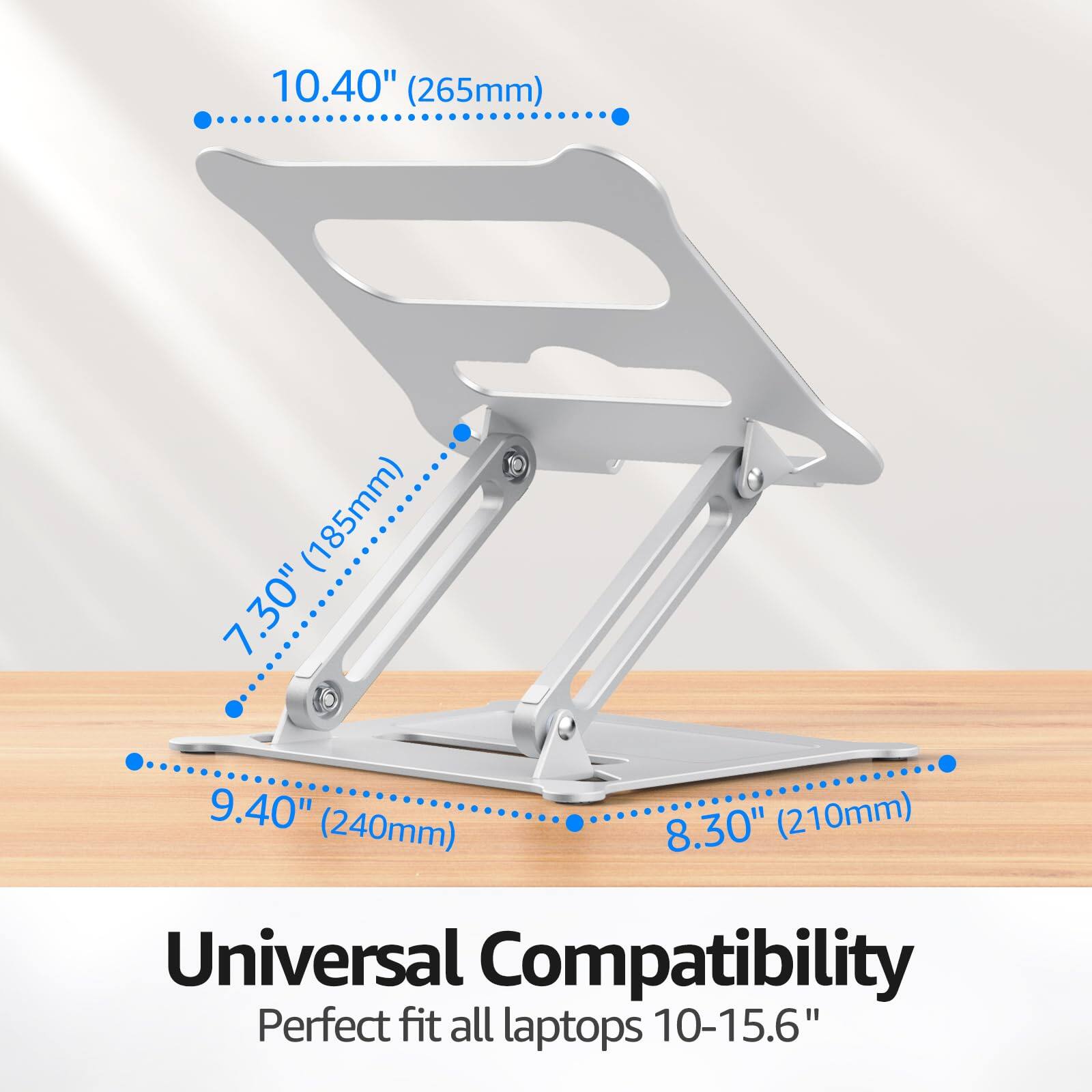 10.40" (265mm)  
7.30" (185mm)  
9.40" (240mm)  
8.30" (210mm)  

Universal Compatibility  
Perfect fit all laptops 10-15.6"