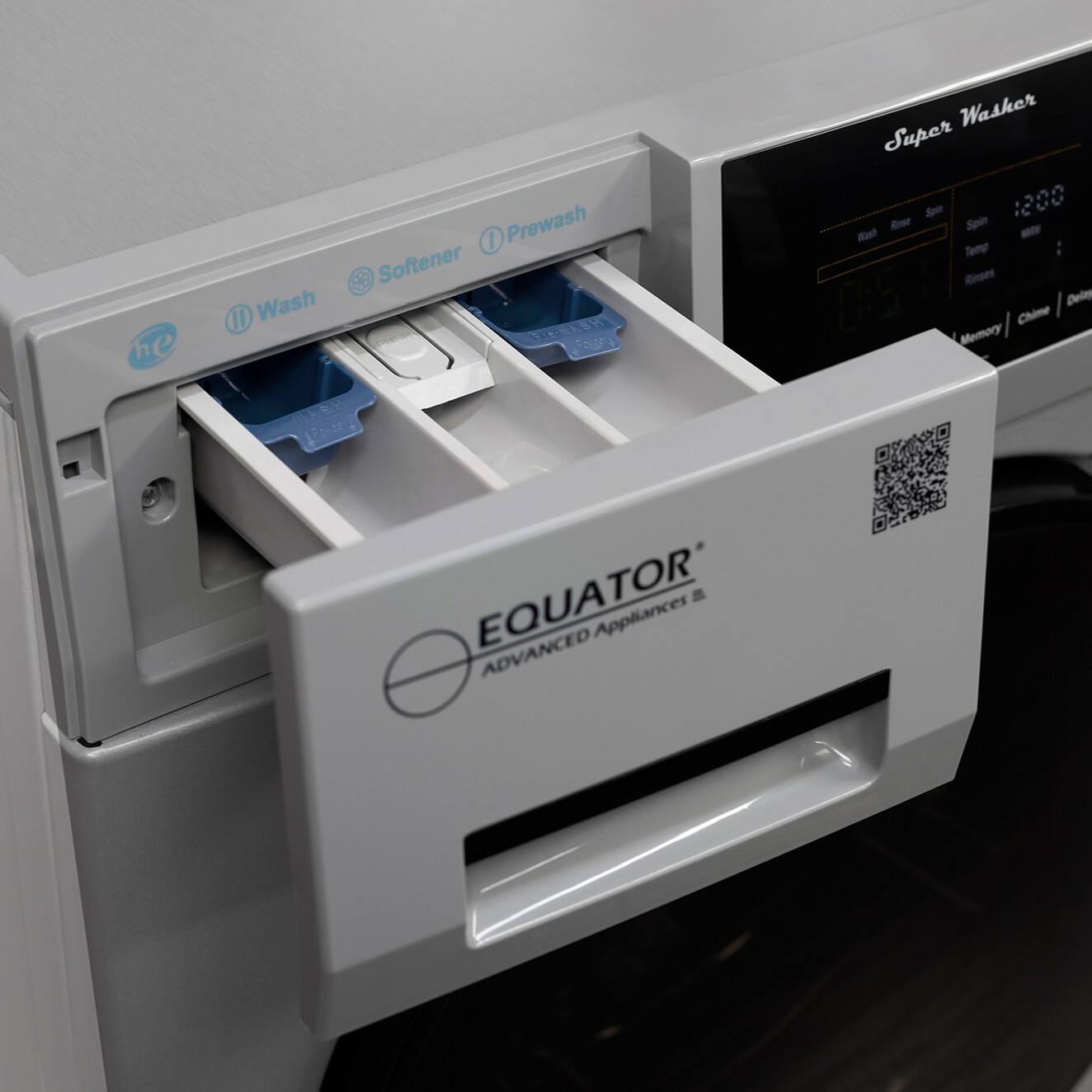 EQUATOR Advanced Appliances

Super Washer

Wash | Softener | Prewash

Memory | Chime | Delay

1200

Rinse

Temp

Rinses

Spin

Spin

Wash

Rinse

Spin