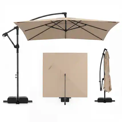 Front. Costway - Costway 8 x 8 FT Offset Cantilever Patio Umbrella Square Hanging Outdoor Market Umbrella - Brown.