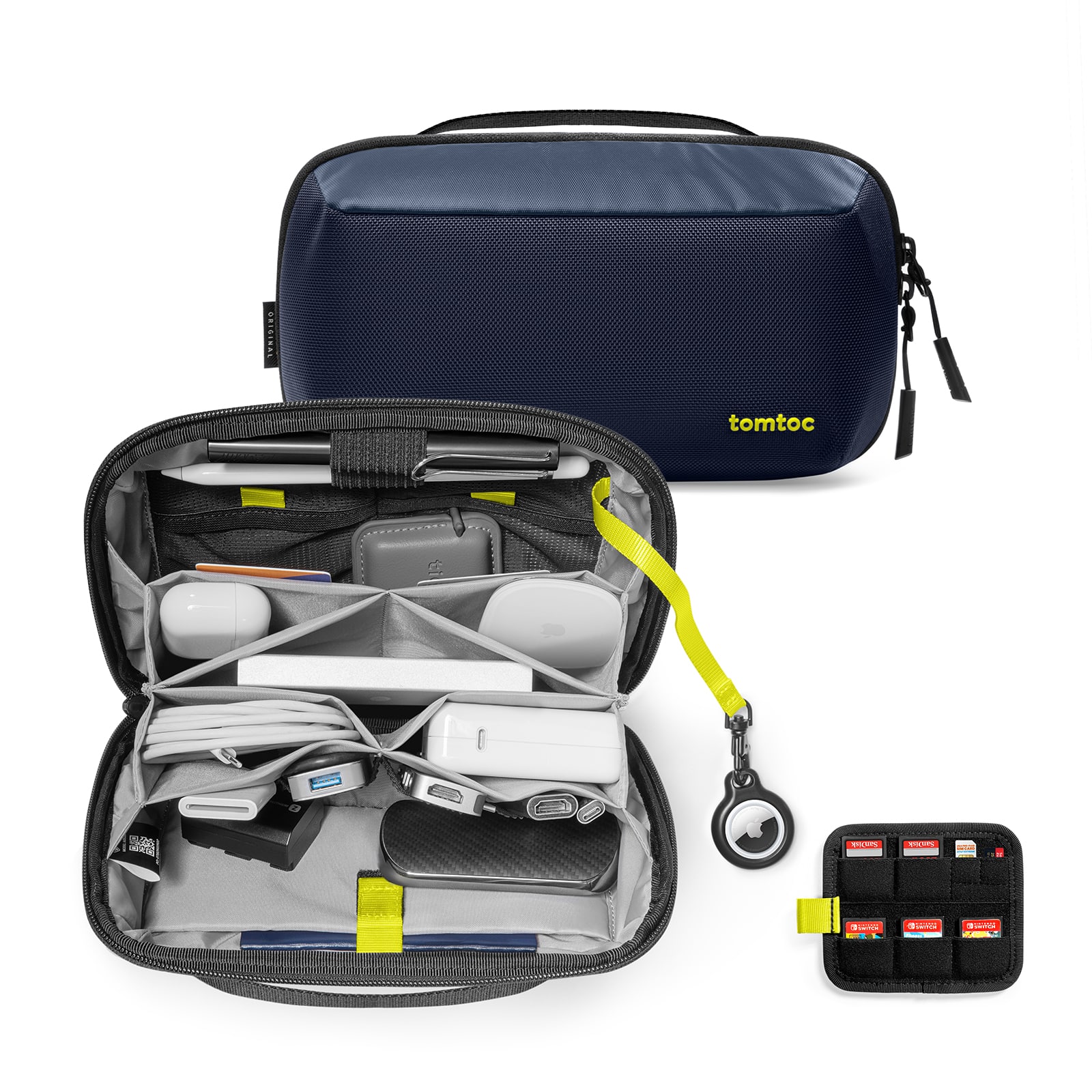 tomtoc - Navigator-T13 Electronic Organizer Accessory Storage Bag Tech Pouch for MacBook Charger, Cables, Power Bank, Hard Drive - Navy Blue