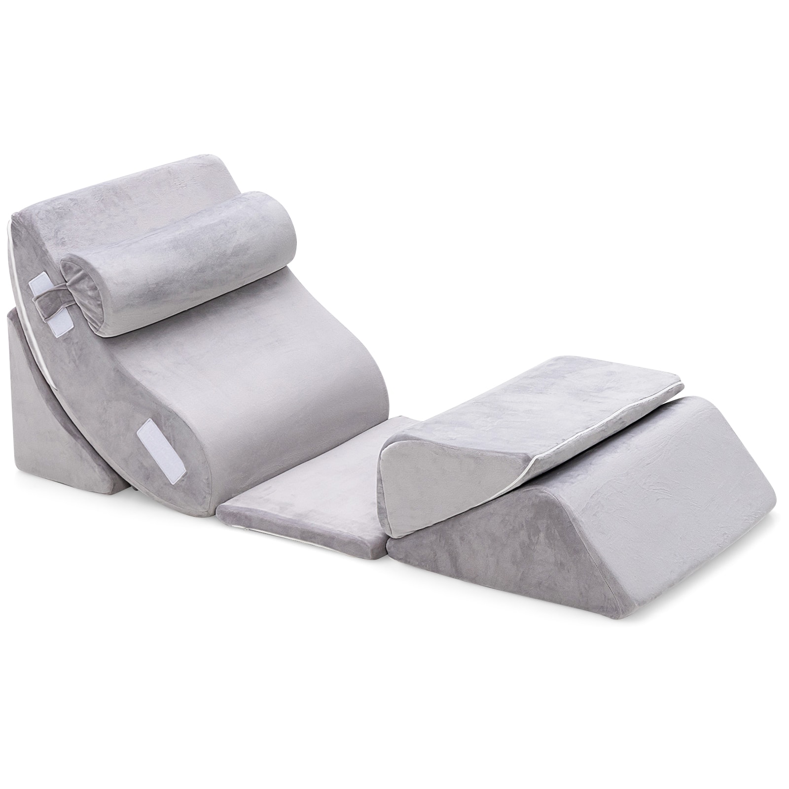 Costway - 6PCS Wedge Pillow Set, Multi-angle Orthopedic Bed Pillow Kit Velvet Cover for Back Neck Leg - Gray