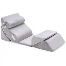 Costway - 6PCS Wedge Pillow Set, Multi-angle Orthopedic Bed Pillow Kit Velvet Cover for Back Neck Leg - Gray