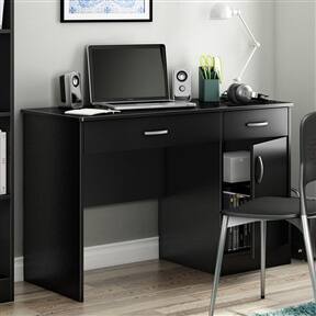 Angle. SlickBlue - Home Office Work Desk with Storage Shelves for Laptop and Accessories - Black.