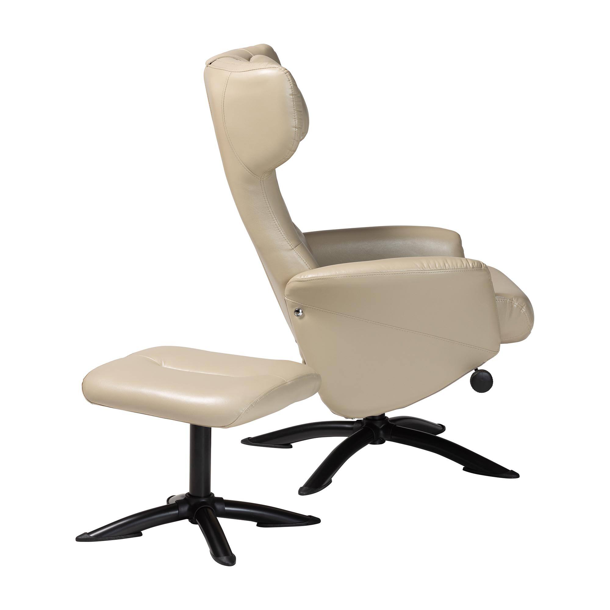 Back. Baxton Studio - Elwood Modern Faux Leather 2-Piece Lounge Chair and Footrest Set - Beige/Black.