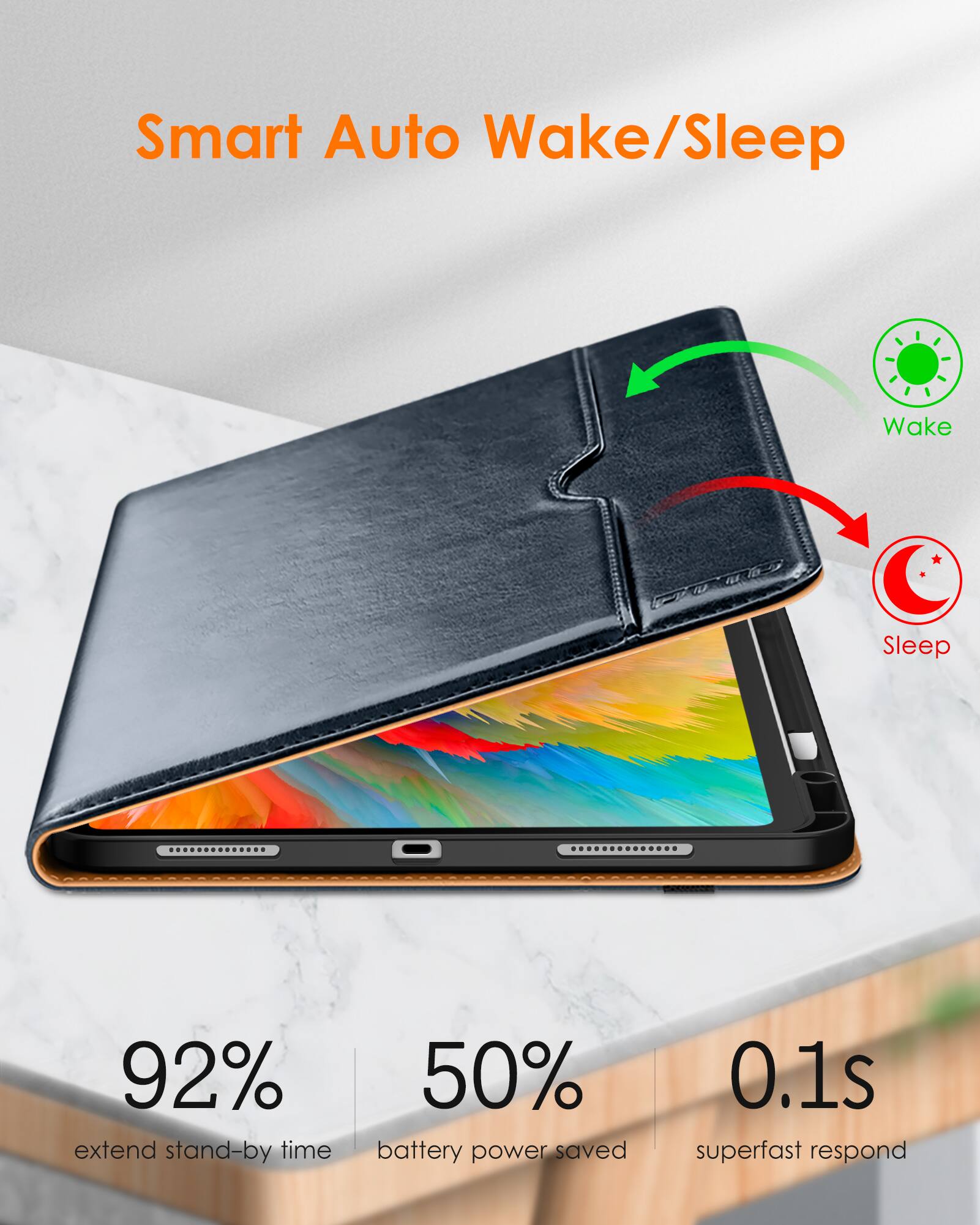 Smart Auto Wake/Sleep

- 92% extend stand-by time
- 50% battery power saved
- 0.1s superfast respond

Wake
Sleep