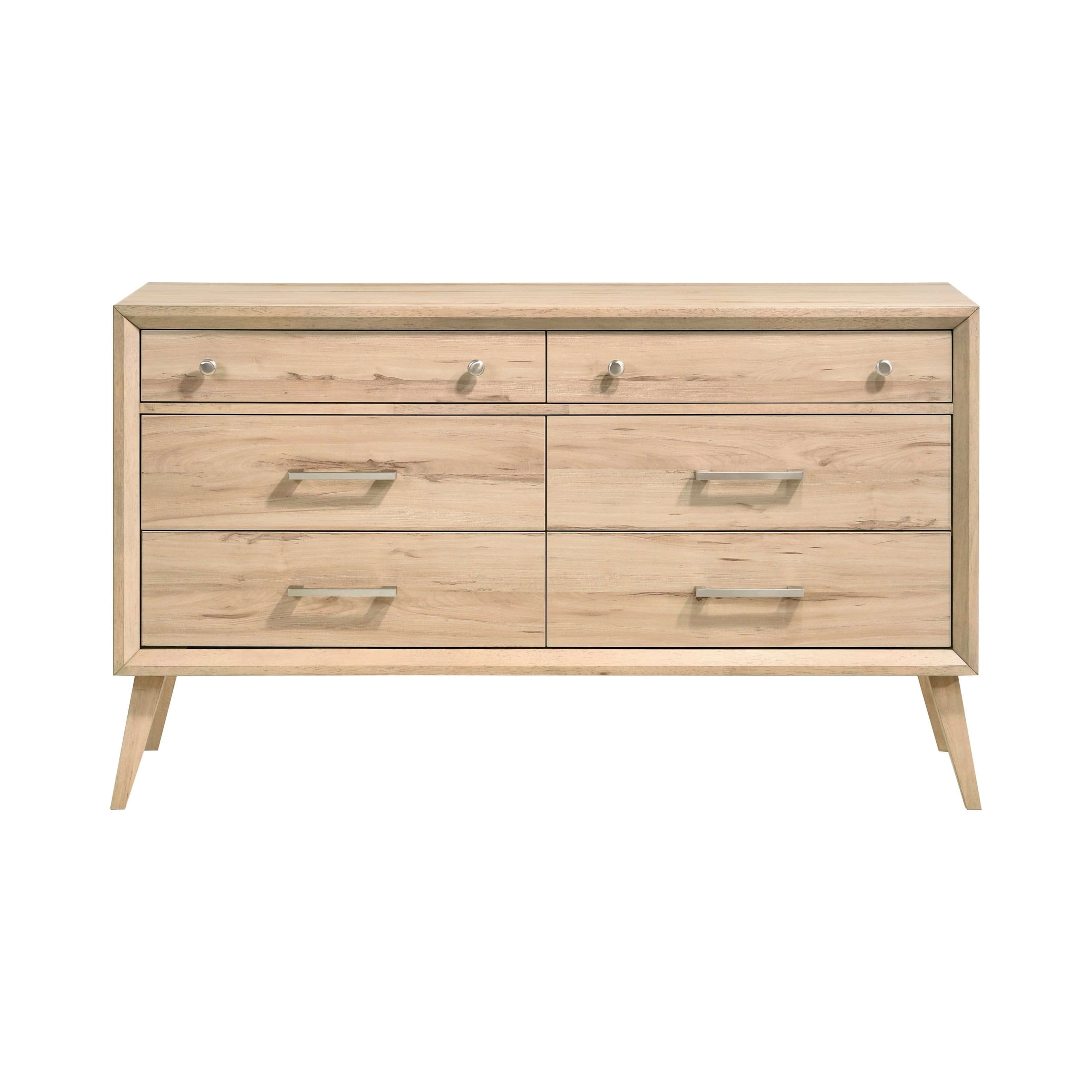 TinyHomie - Classic Style Dresser of 6x Drawers Natural Finish Wooden Bedroom Furniture 1pc Mid-Century Modern Design - Oak