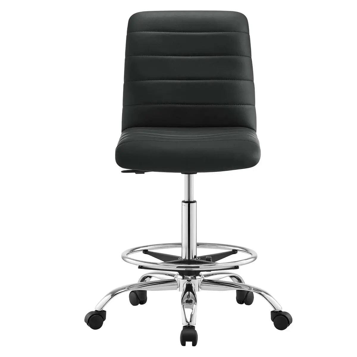 Alt View 3. Modway - Drafting Chair Vegan Leather Armless Adjustable Stool - Black.