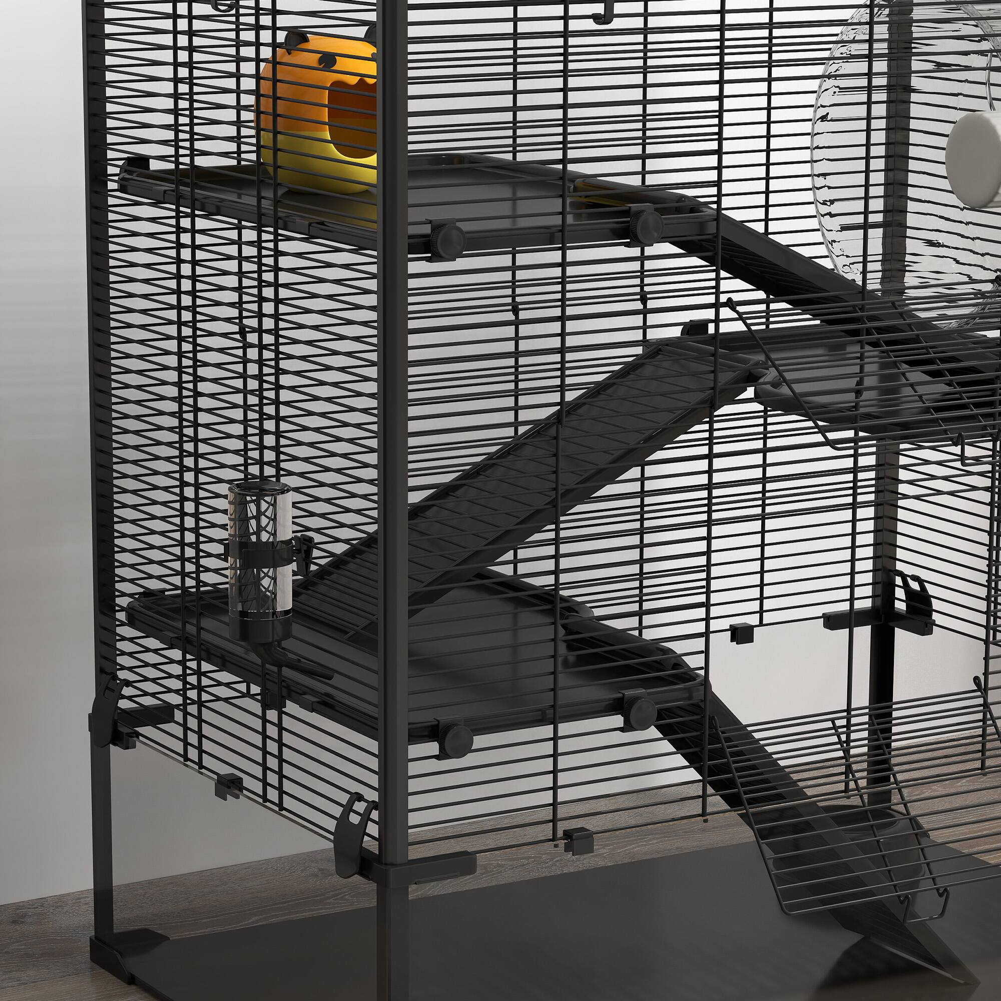 Alt View 5. Pawhut - Large Hamster Cage with Deep Tempered Glass Bottom, Running Wheel, Hut, Water Bottle, Dish, Rat Cage.