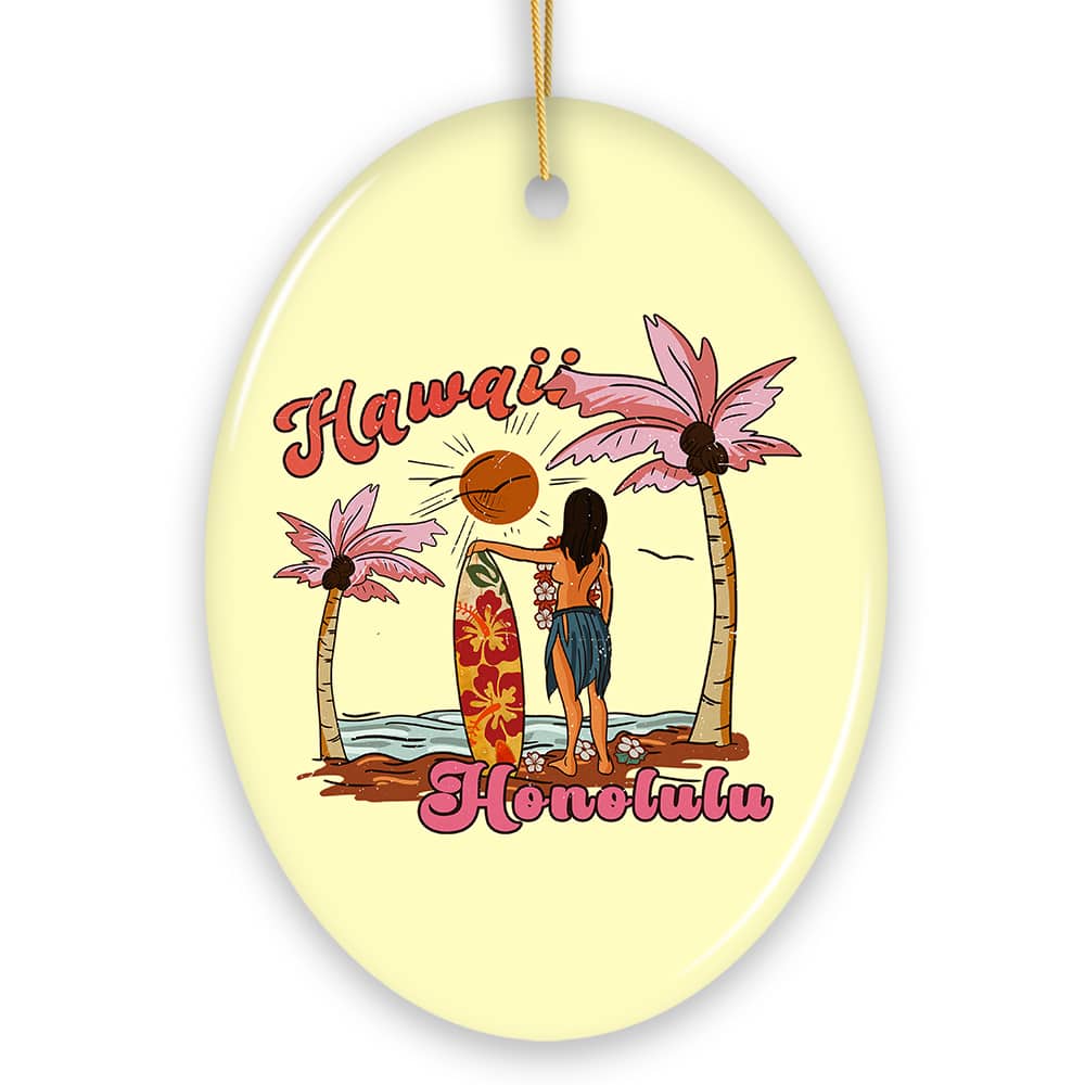 OrnamentallyYou - Unique Hawaii Cartoon Art Christmas Ornament Holiday Gift for Surfers - Multi-colored