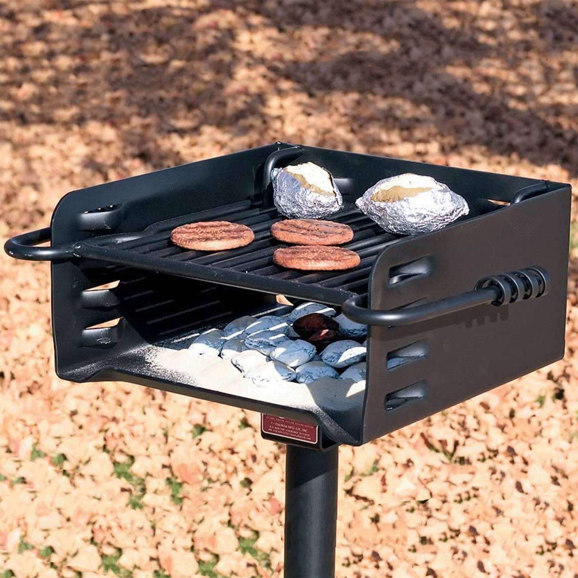 Alt View 5. Pilot Rock - Pilot Rock H-16 B6X2 Park Style Steel Outdoor BBQ Charcoal Grill and Post, Black - Black.
