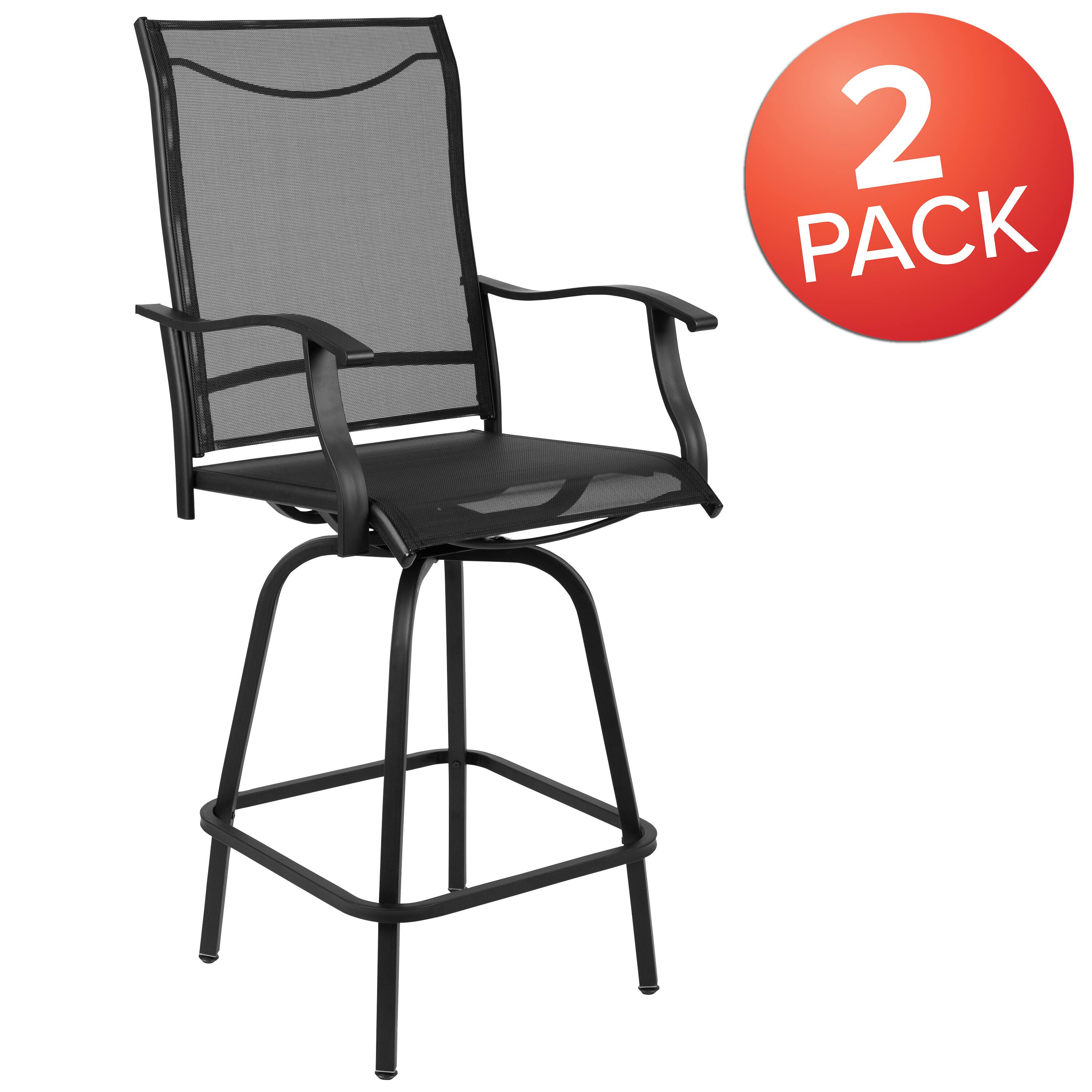 Alt View 1. Emma + Oliver - Patio Bar Height Stools Set of 2, All-Weather Textilene Swivel Stools - Black.
