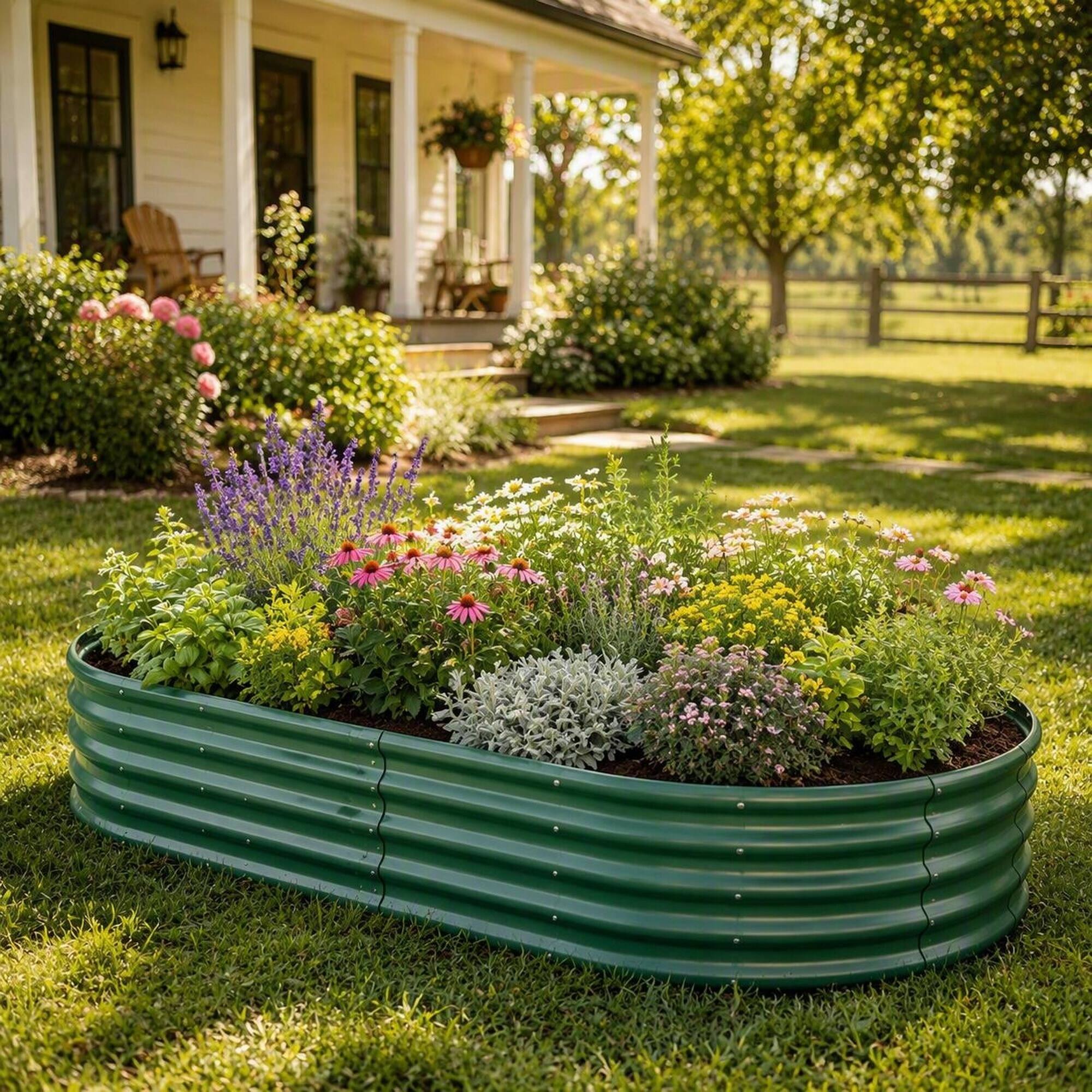Angle. RYHNUYNE - Galvanized Raised Garden Bed 8x4x1ft Heavy Duty Metal Planter Box for Vegetables Herbs Flowers, Rust Proof Outdoor - Green.