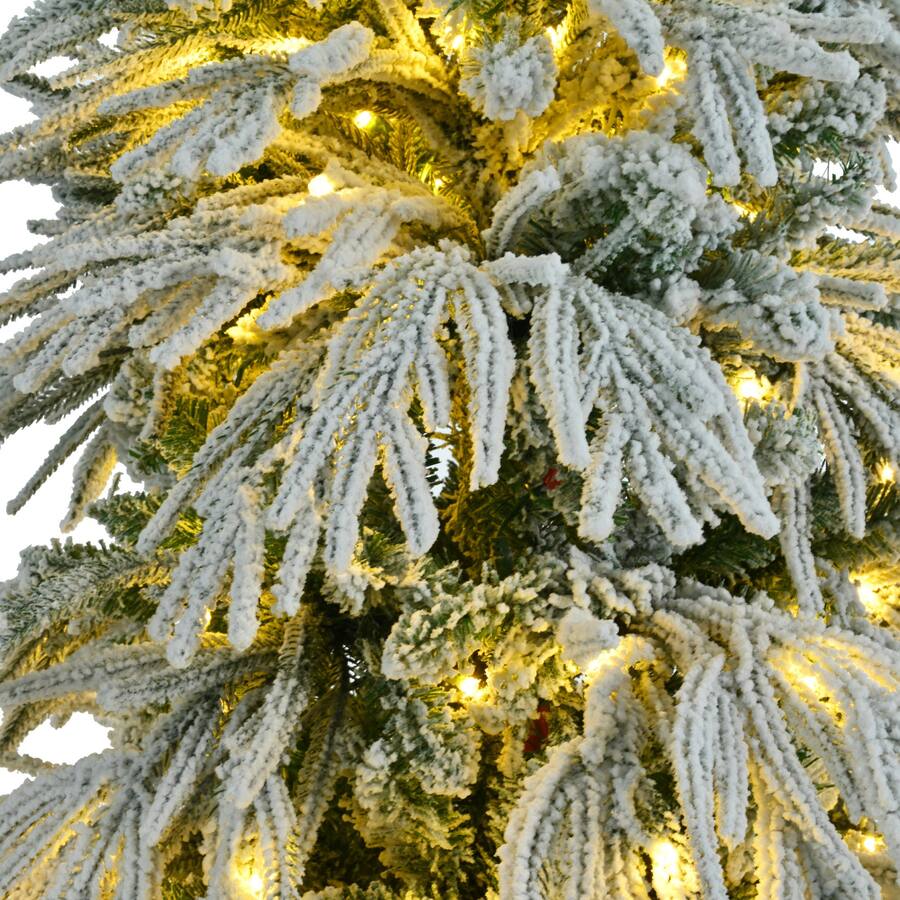 BreeBe 7.5FT Pre Lit Spruce Snow Flocked Christmas Tree White,Green ...