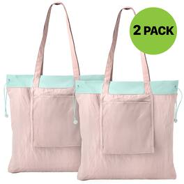 Garnen - 2x Foldable Tote Bag for Women, Nylon Reusable Bag Foldable Tote for Grocery, Reusable Foldable Bag Shopping Bag - Pink