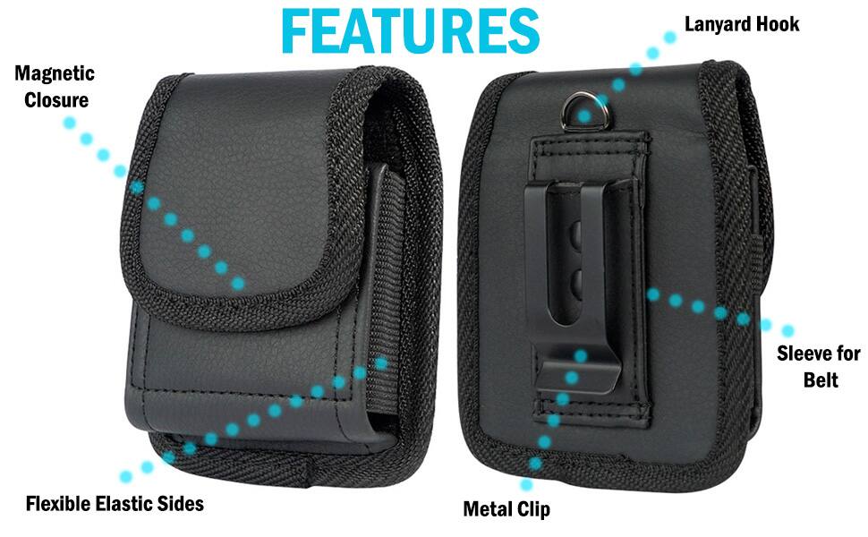 Magnetic Closure  
FEATURES  
Lanyard Hook  
Sleeve for Belt  
Flexible Elastic Sides  
Metal Clip