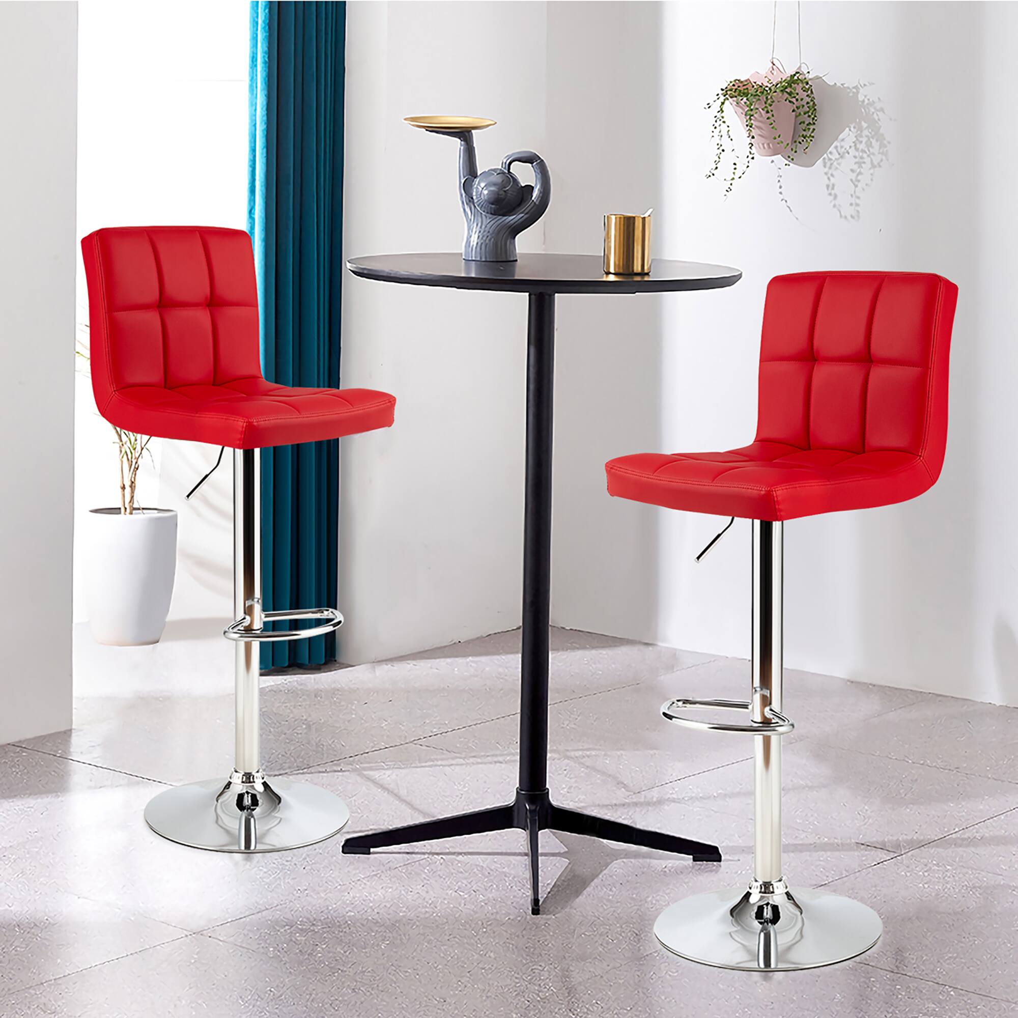 Alt View 1. Costway - Costway Set of 2 Adjustable Bar Stools PU Leather Swivel Kitchen Counter Pub Chair - Red.