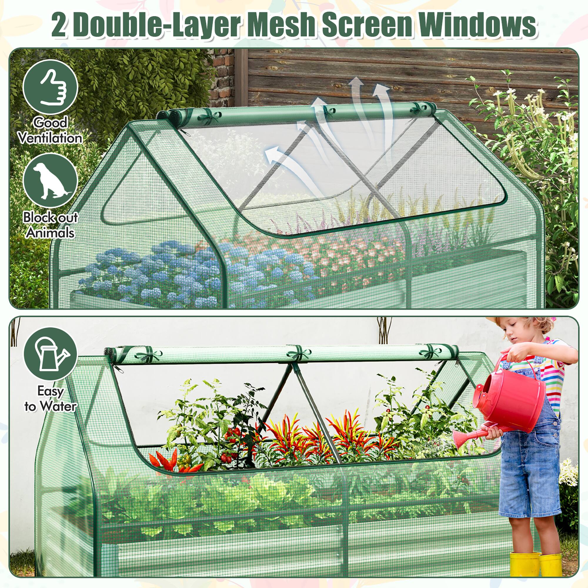 2 Double-Layer Mesh Screen Windows

- Good Ventilation
- Block out Animals
- Easy to Water