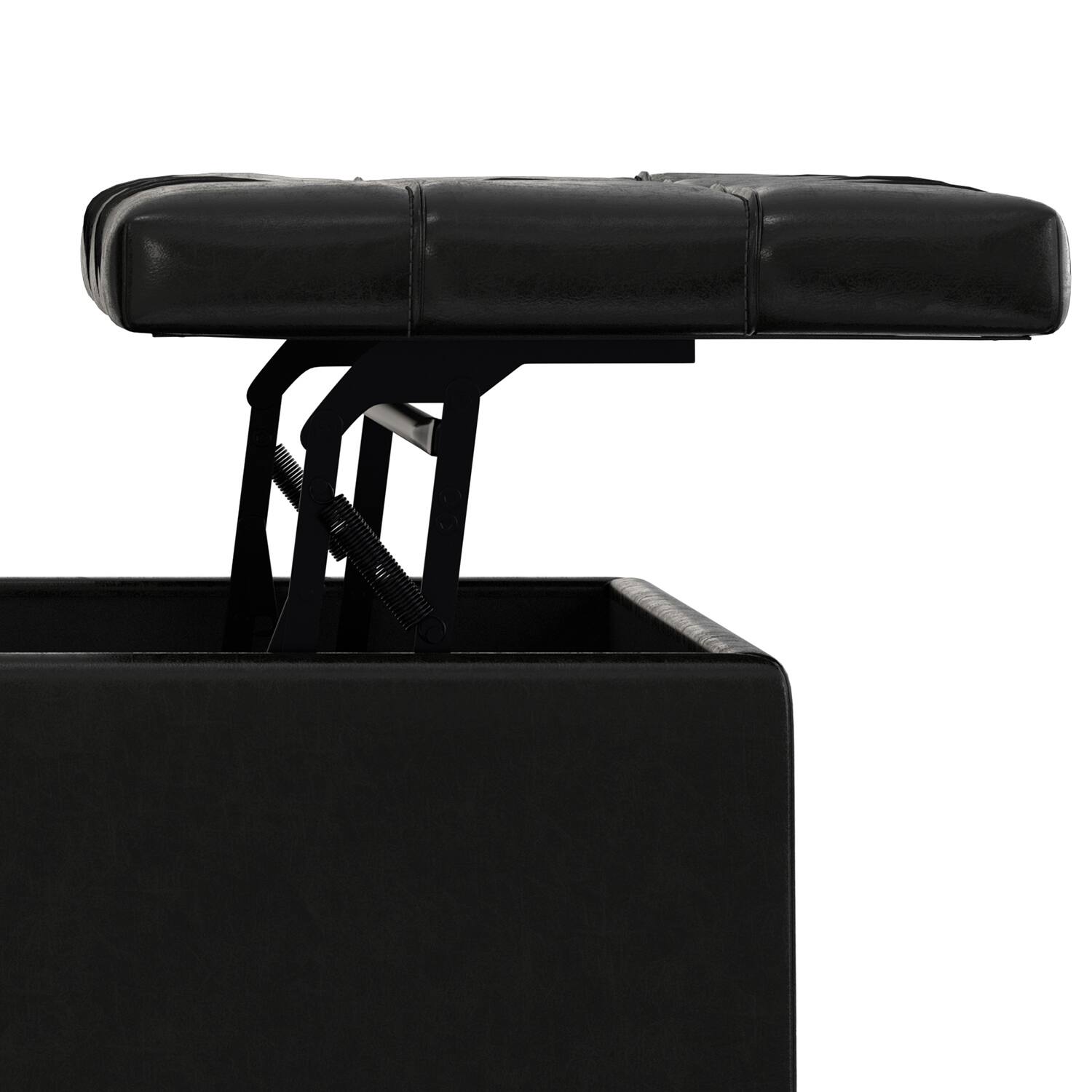 Alt View 9. Simpli Home - Harrison 40 inch Transitional Square Large Coffee Table Storage Ottoman in Midnight Black Vegan Faux Leather, Assembled - Midnight Black.