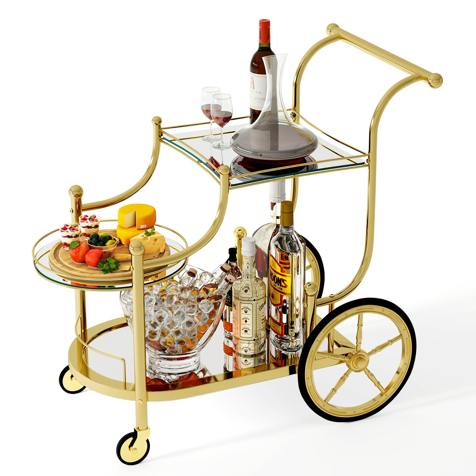 Gymax - 3-Tier Home Bar Serving Cart on Wheels w/ Mirrored Shelves for Kitchen - Gold price history on PriceWatchPro
