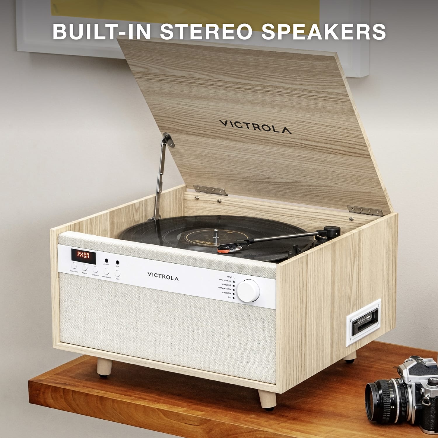 Built-in stereo speakers Victrola.
