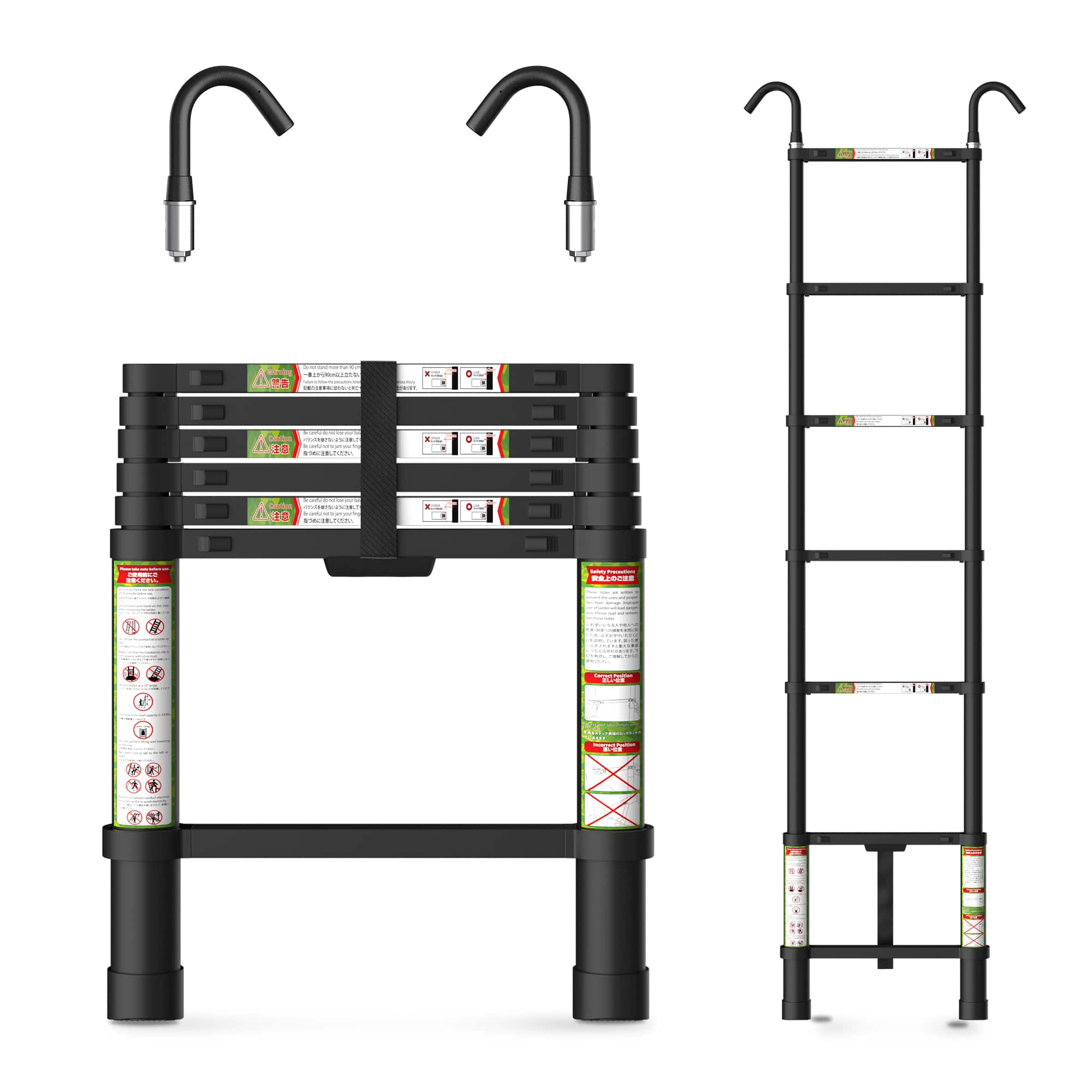 Brick Attic - 6.5FT Aluminum Telescoping Ladder with Non-Slip Feet and Stable Hook, Extension Ladder for Working, 330lb Capacity - Black