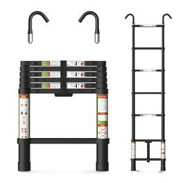 Brick Attic - 6.5FT Aluminum Telescoping Ladder with Non-Slip Feet and Stable Hook, Extension Ladder for Working, 330lb Capacity - Black
