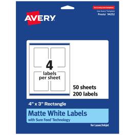 Avery - Matte Rectangle Labels, 4" x 3", 200 Labels - White