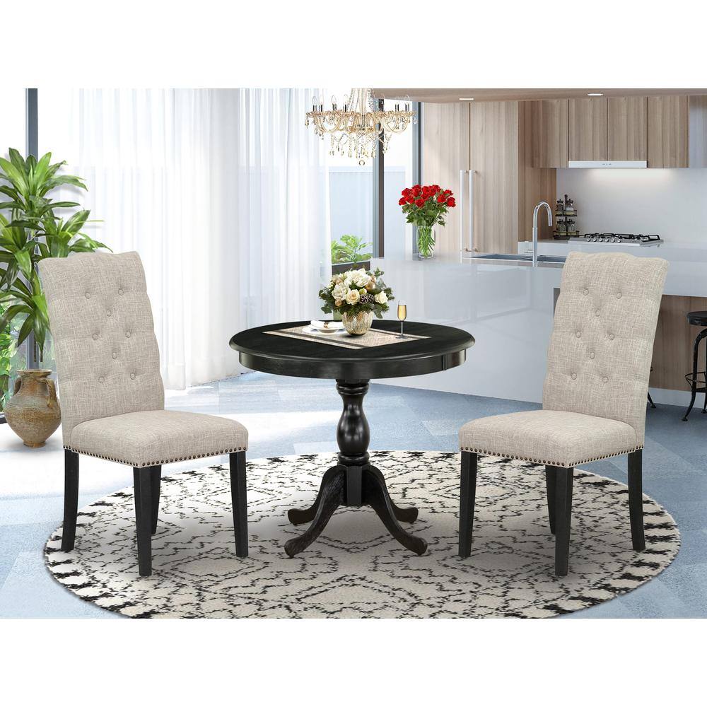 Angle. East West Furniture - East West Furniture 3 Piece Dining Set Consists of 1 Modern Dining Table and 2 Doeskin Linen Fabric Dining Chairs - Multi-Color.