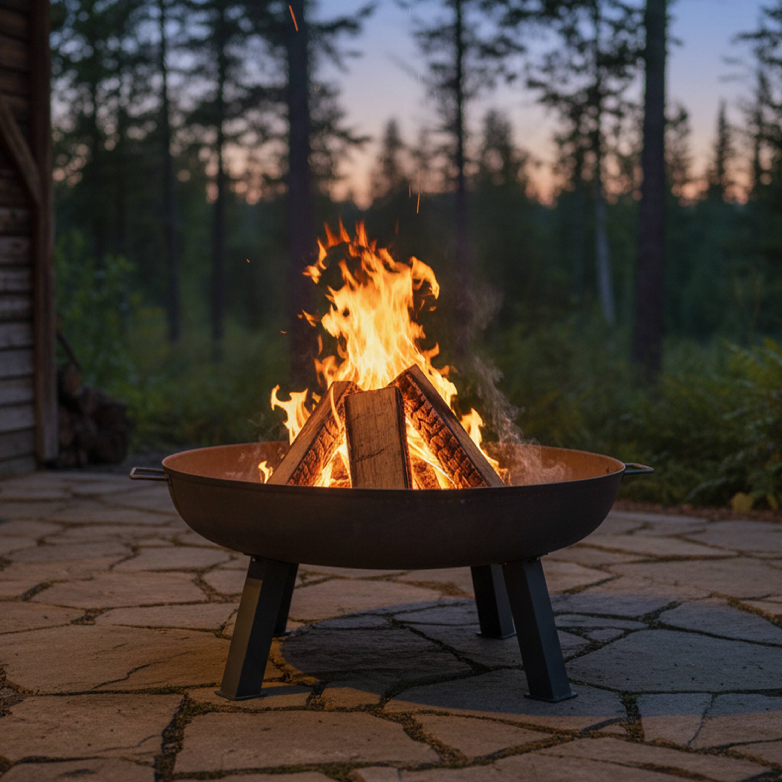 Alt View 2. Sunnydaze - 34 in Rustic Cast Iron Fire Pit Bowl with Stand - Gray.