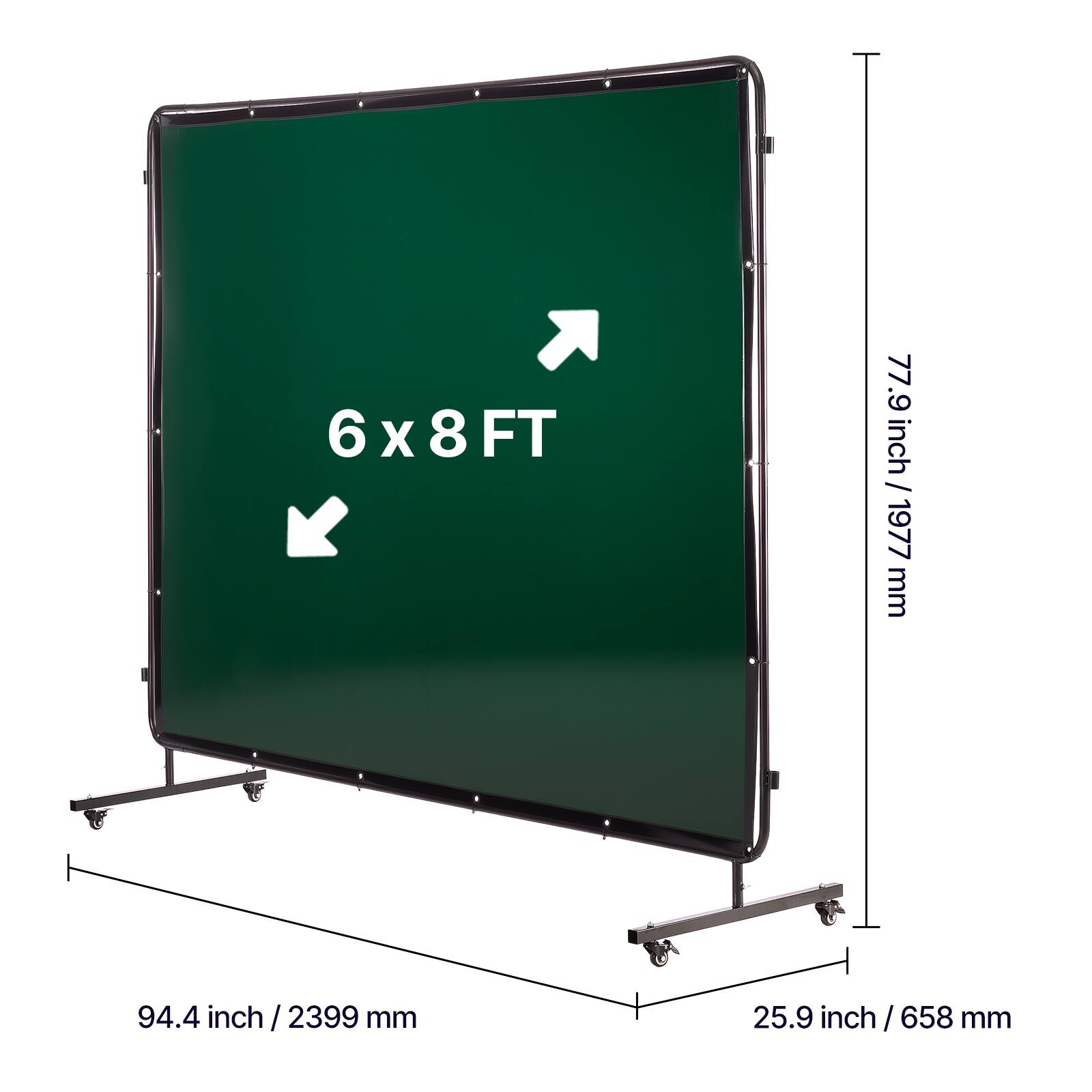 6 x 8 FT  
77.9 inch / 1977 mm  
94.4 inch / 2399 mm  
25.9 inch / 658 mm